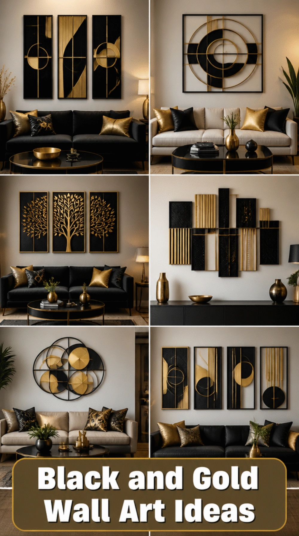 Living Room Black and Gold Geometric Metal Wall Art Panel