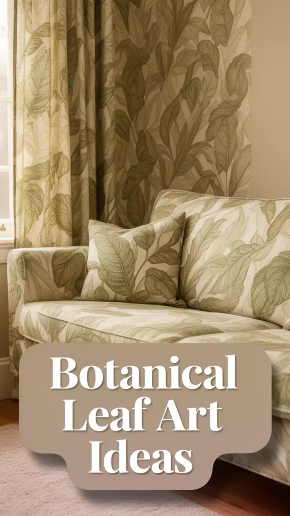 Printable Botanical Leaf Print in Warm Earthy Green and Cream Tones