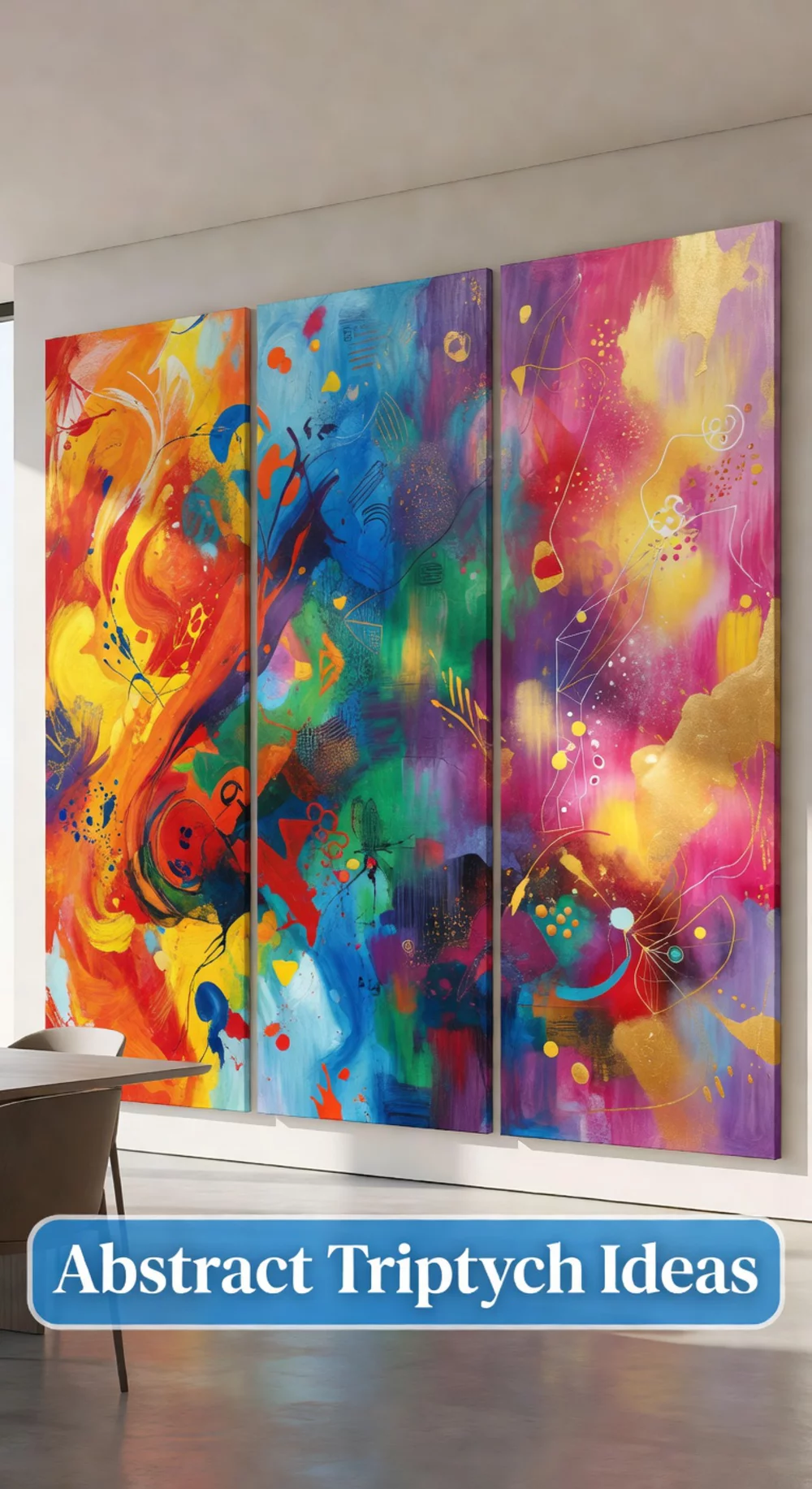 Abstract Triptych Canvas Set That Spans an Entire Dining Room Wall