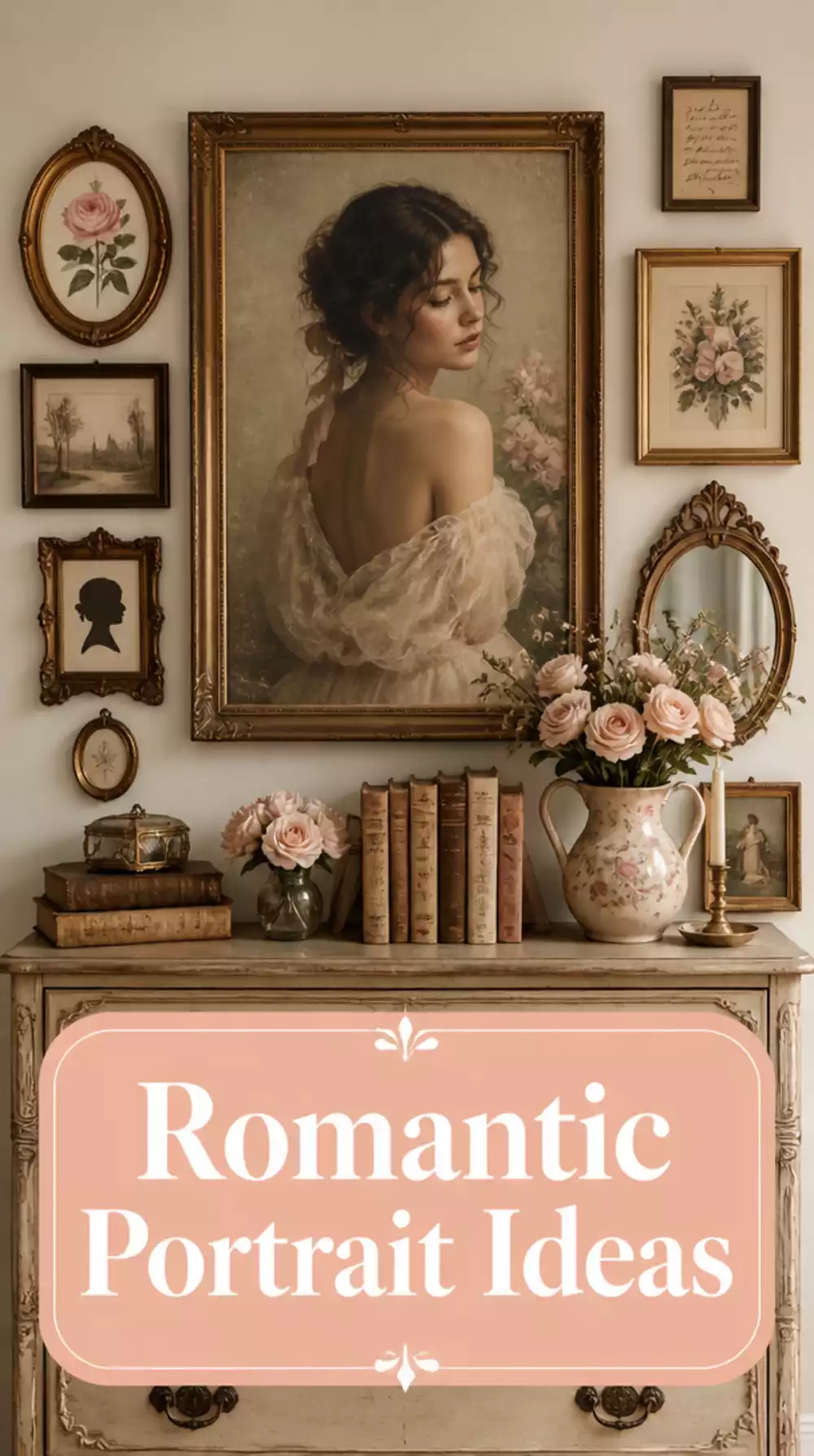 Vintage Romantic Portrait Print That Anchors a Bedroom Feature Wall
