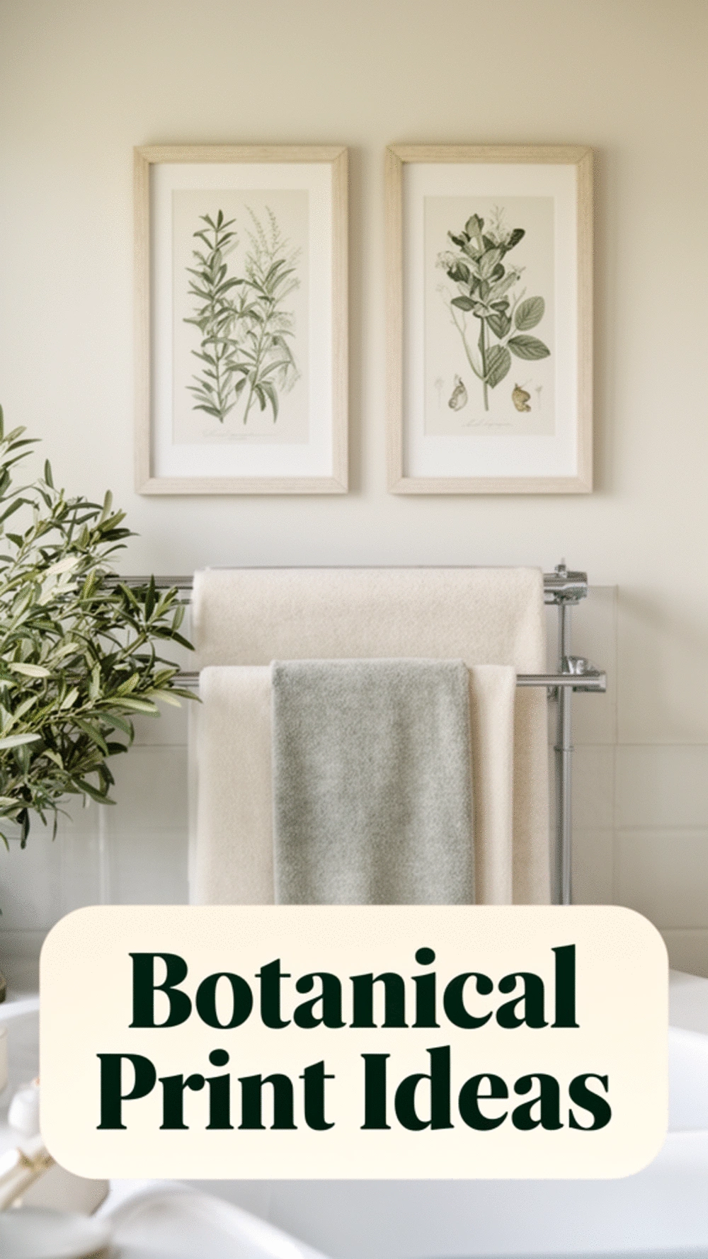 Framed Botanical Print Set for a Bathroom Above the Towel Rail