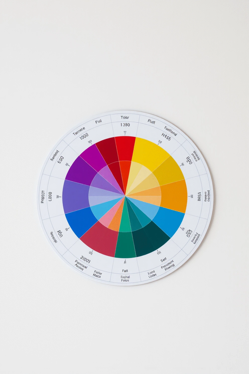 A color wheel chart against a neutral background, showing various color relationships and harmonies, symbolizing color theory in design.