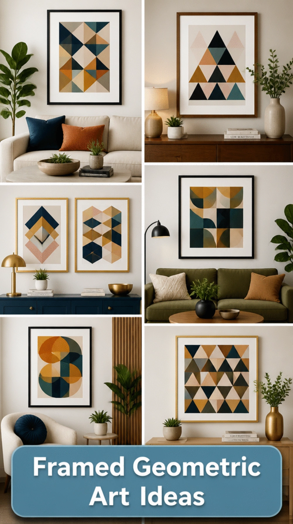 Living Room Framed Geometric Pattern Print in a Clean Modern Frame