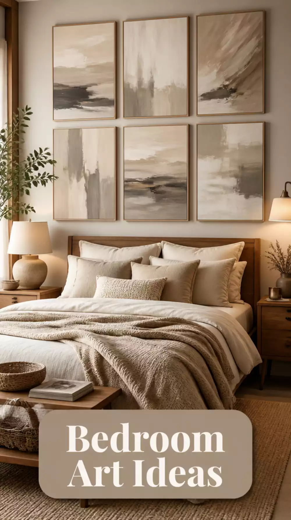Bedroom Greige Abstract Brushstroke Canvas for a Calm Feature Wall