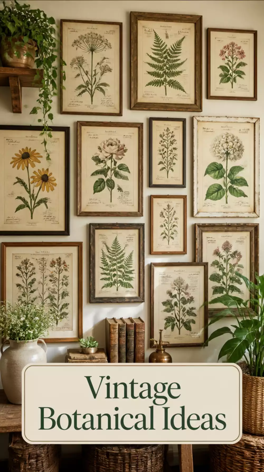 Vintage Botanical Collection Arranged as a Dining Room Salon Wall