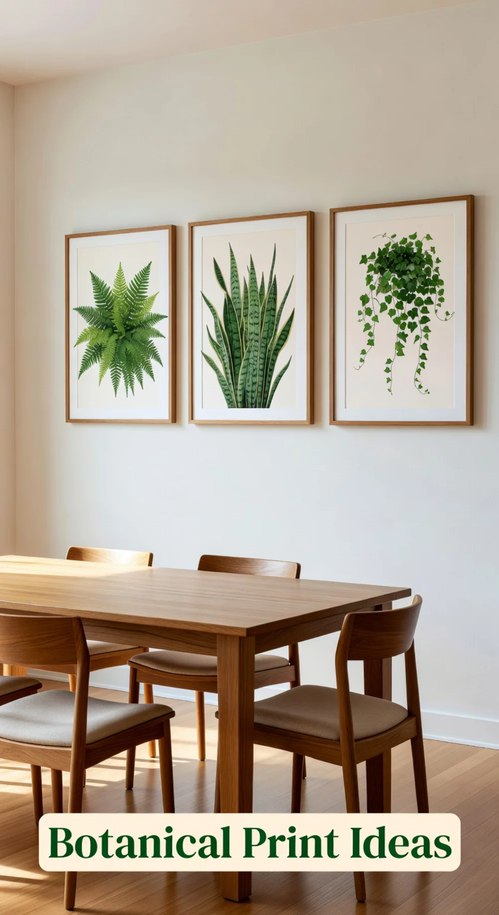 Dining Room Framed Botanical Print Set in Warm Natural Wood Frames