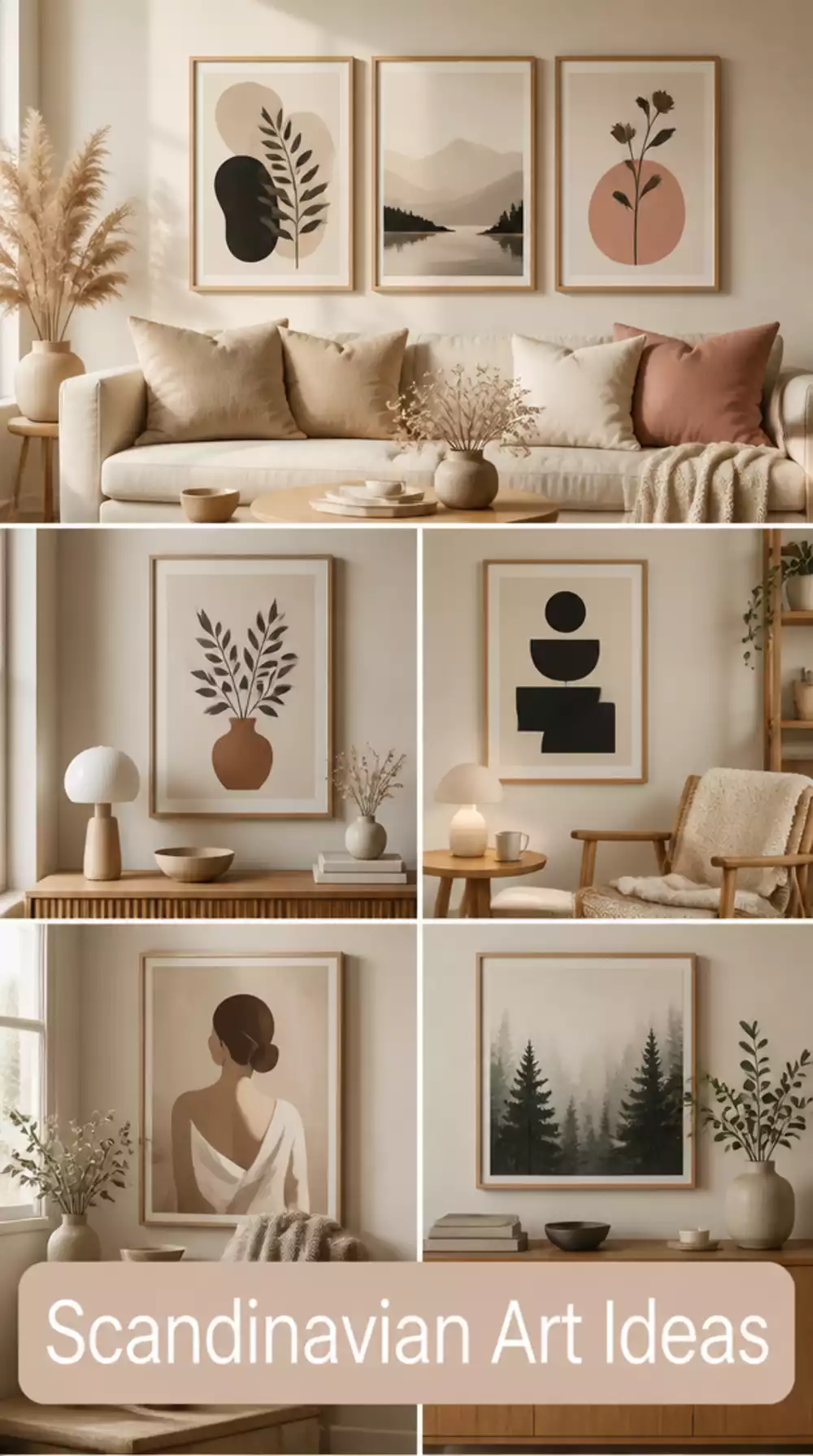 Living Room Scandinavian-Style Framed Art Print in Muted Dusty Tones