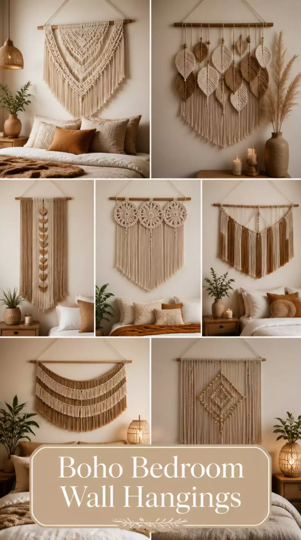 Boho Bedroom Crochet Wall Hanging with Fringe and Wooden Dowel