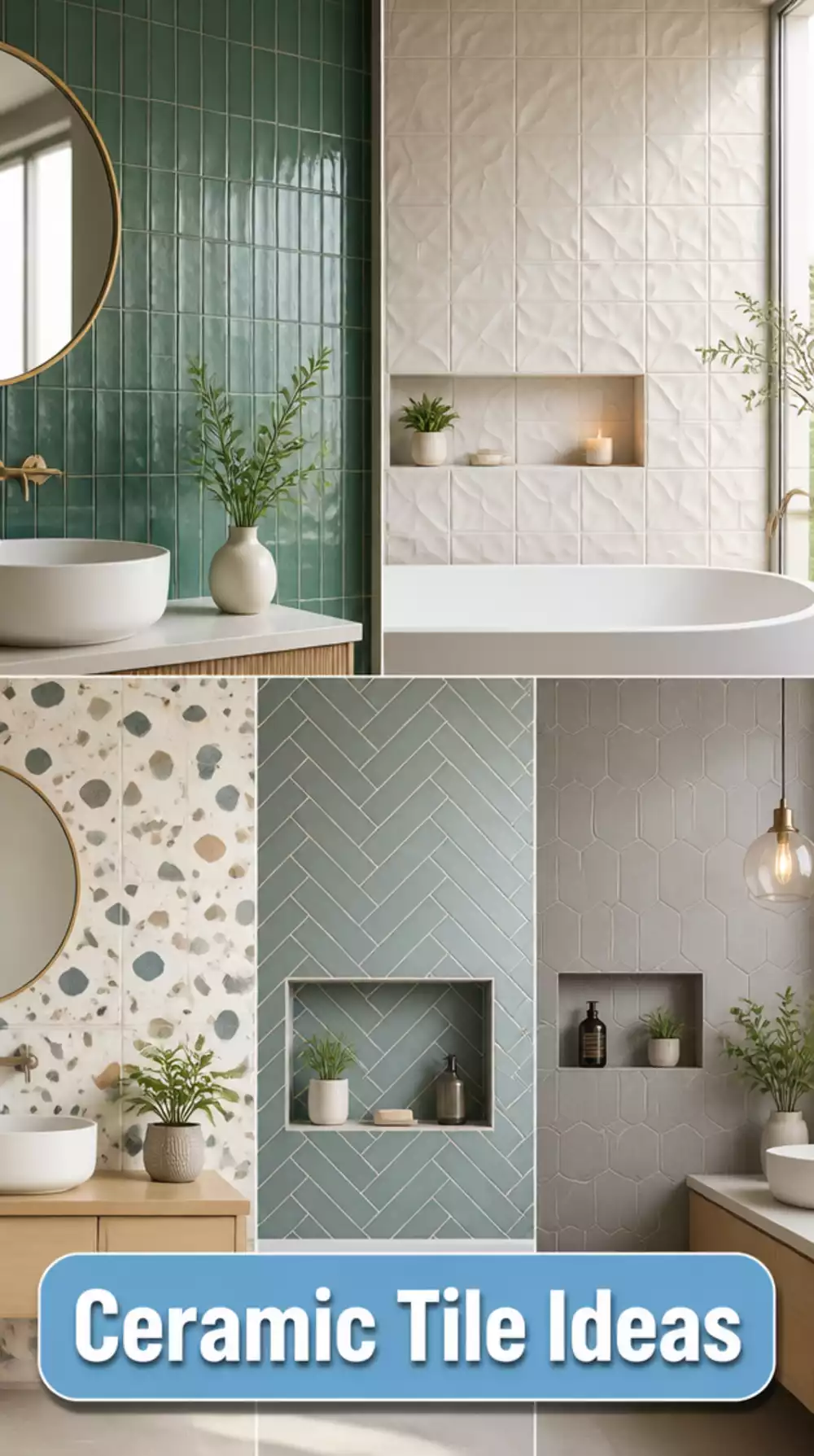 Ceramic Textured Wall Tile Set Grouped on a Bathroom Accent Wall