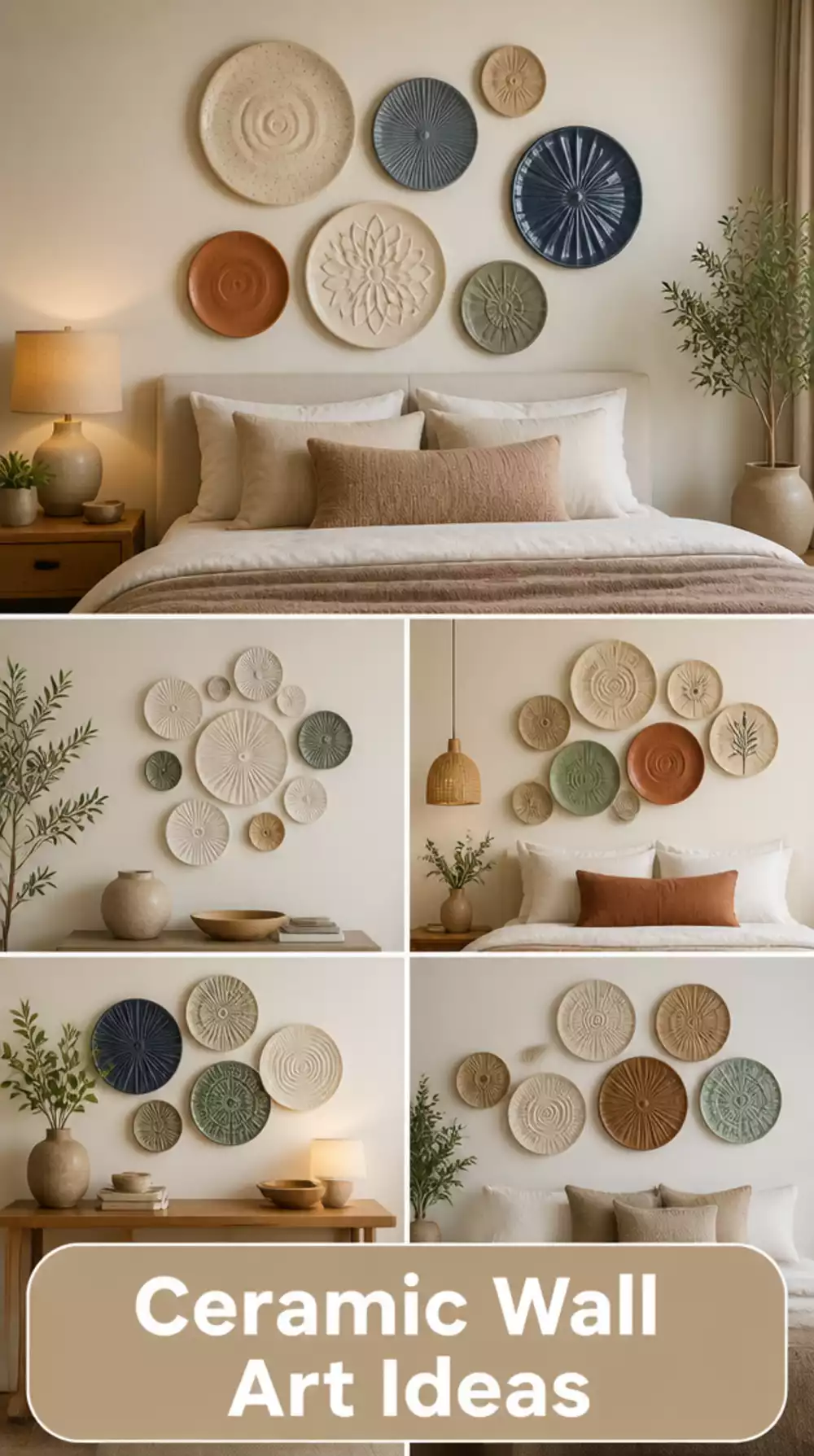 Ceramic Wall Art Disc Set Arranged in a Bedroom Gallery Cluster