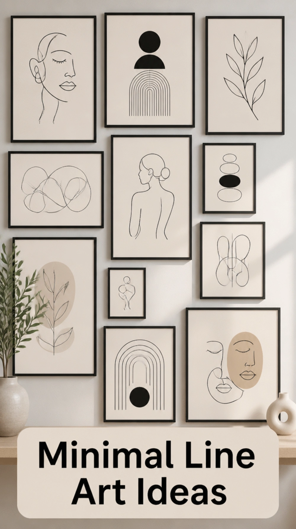 Office Minimal Line Art Canvas in a Slim Black Frame Behind the Desk