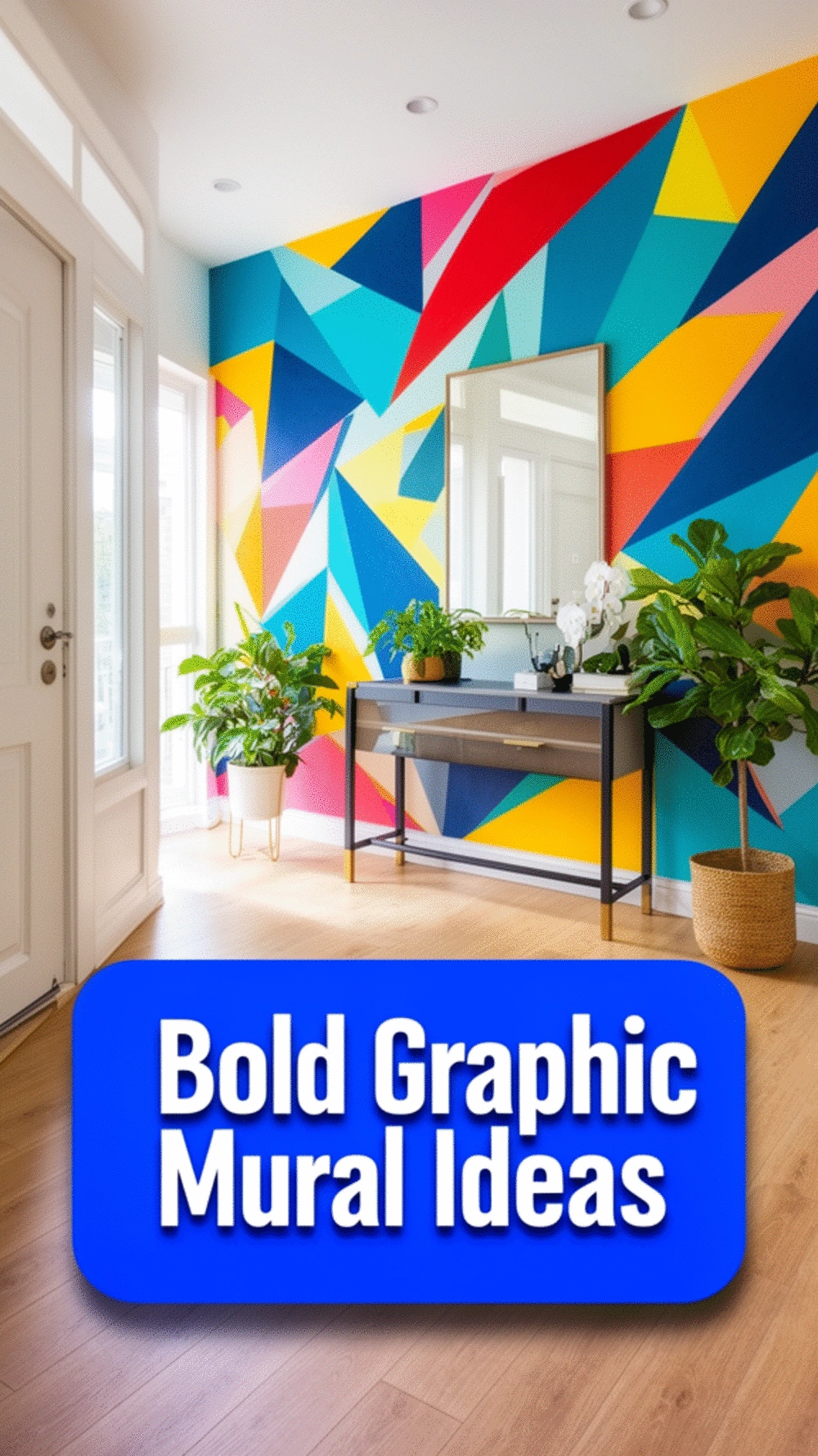 Entryway Bold Graphic Mural with Geometric Shapes and Color Blocks