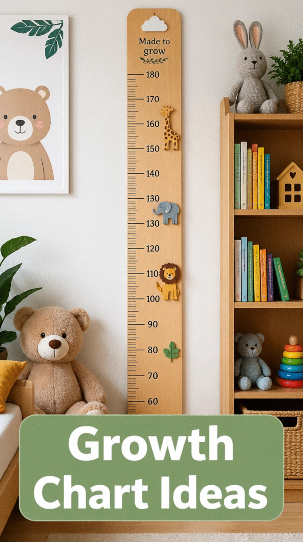 Growth Chart Ruler Wall Art in Natural Wood for a Kids Bedroom