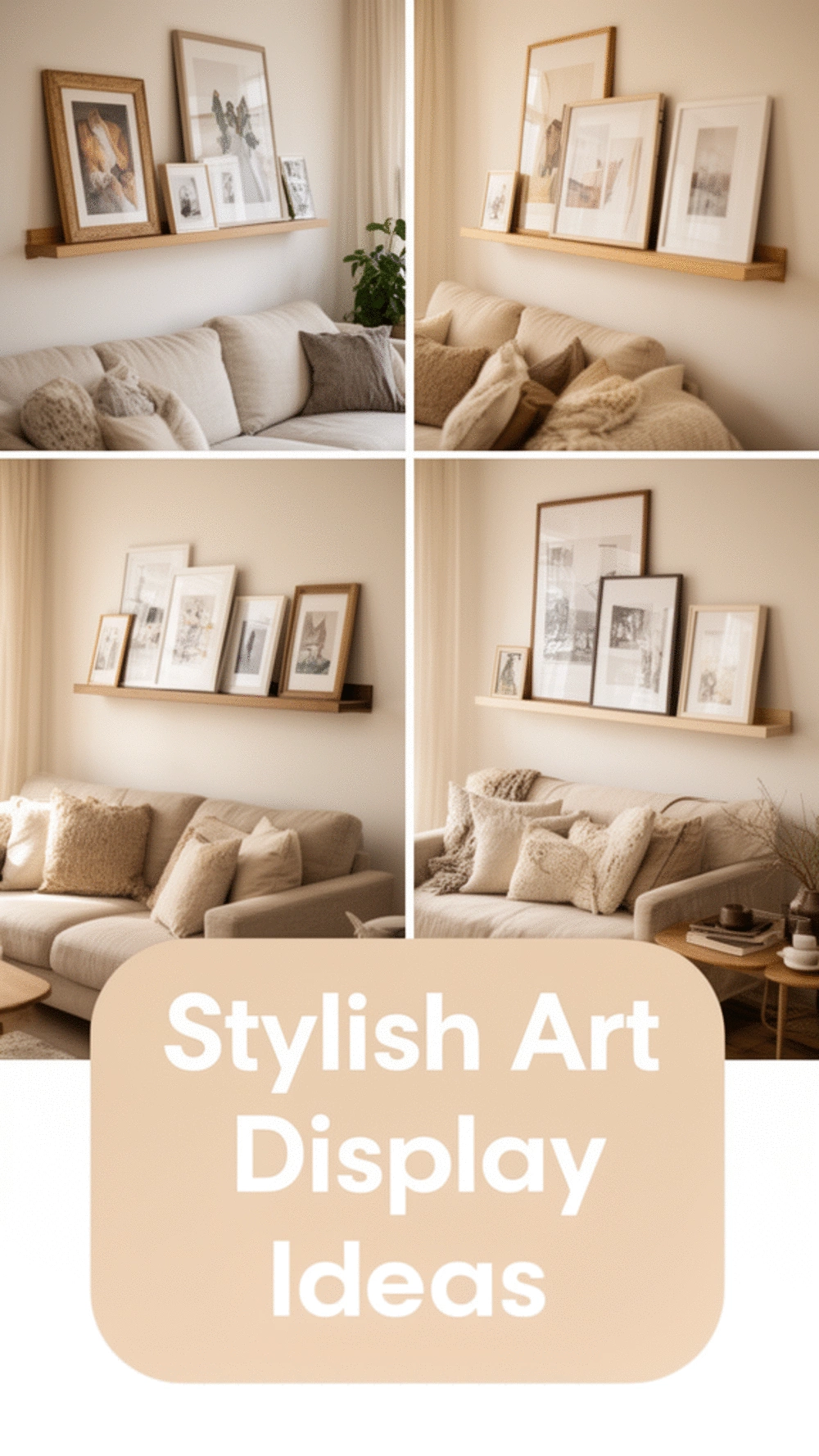 Living Room Picture Ledge Shelf That Displays Leaning Art Without Nails