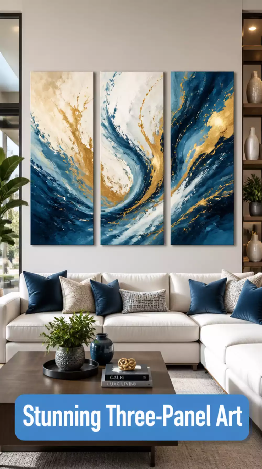 Living Room Three-Panel Canvas Set That Covers a Long Blank Wall