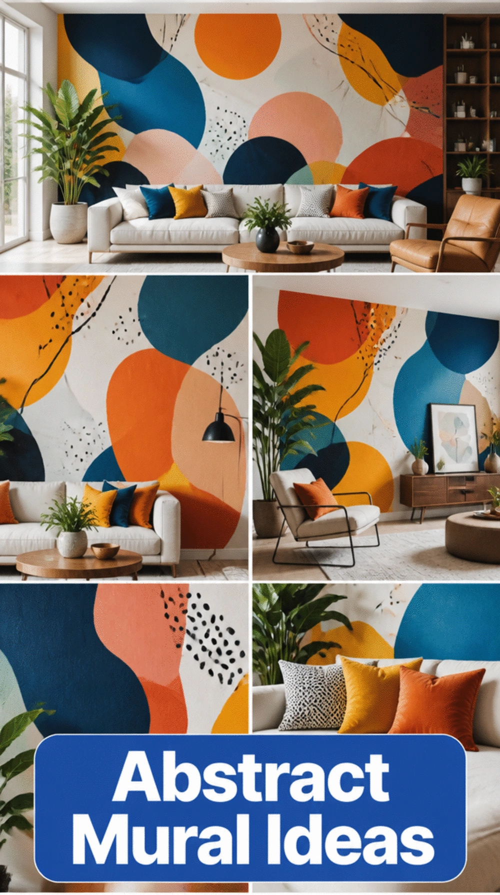Large Abstract Mural Painted Directly Onto a Living Room Accent Wall
