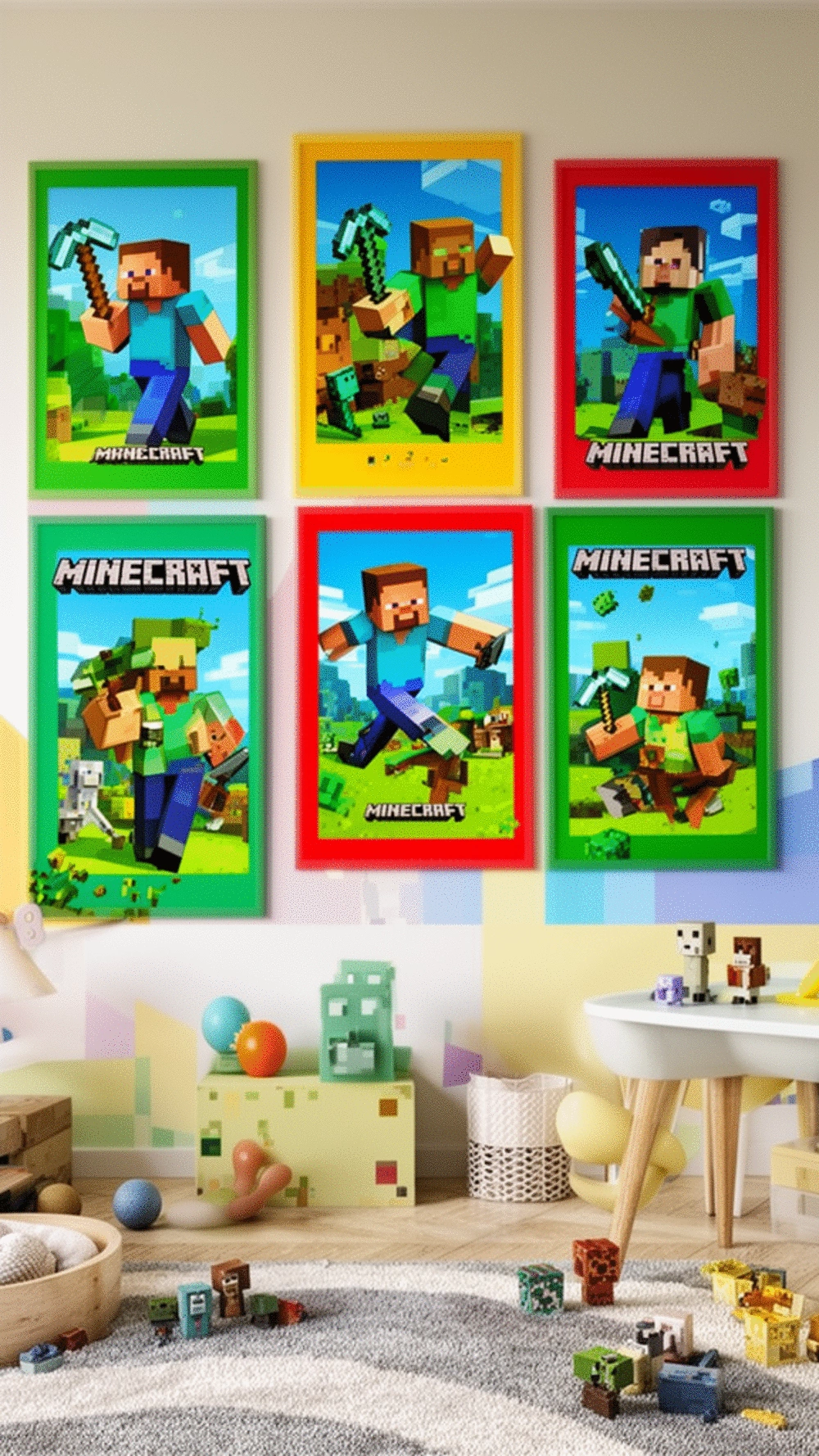 Kids Room Minecraft Character Poster Set in a Bold Primary Frame