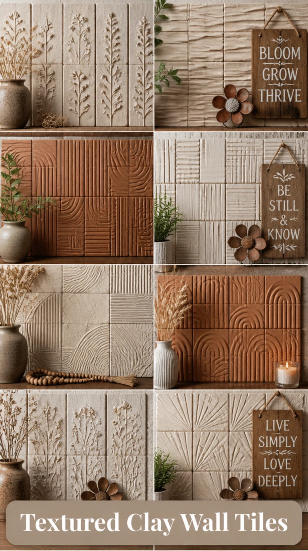 Textured Air Dry Clay Slab Wall Tiles in Earthy Neutral Tones