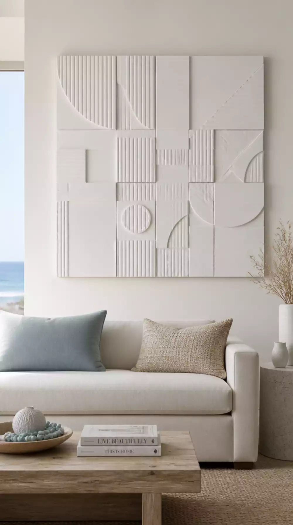 Large 3D Geometric Wall Art Panel in a Matte White Finish