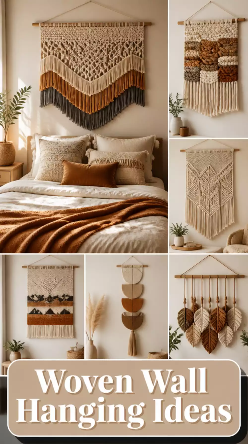 Woven Textile Wall Hanging Above a Bed for a Boho Bedroom Look