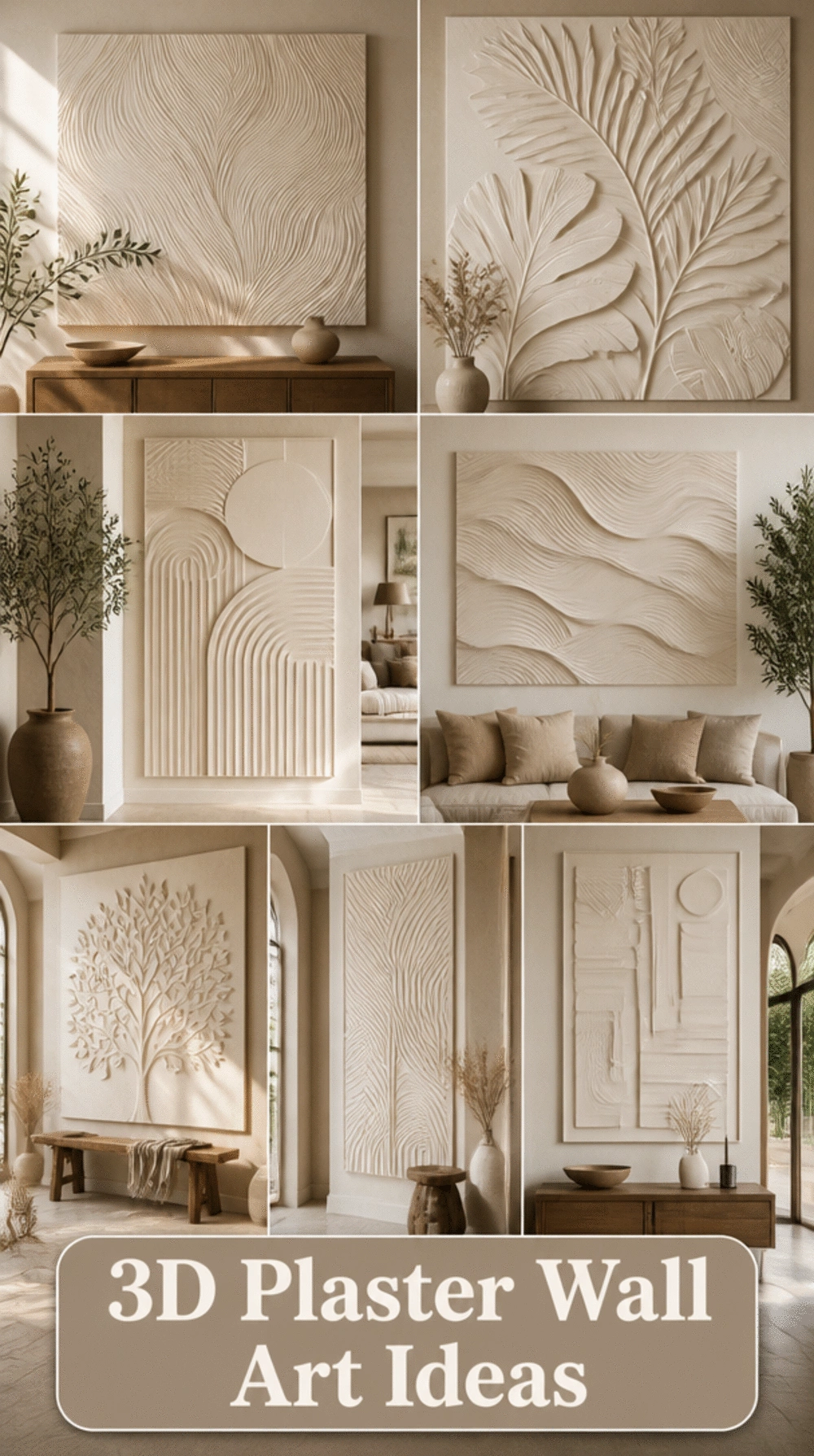 Living Room 3D Raised Plaster Wall Art Panel in Ivory