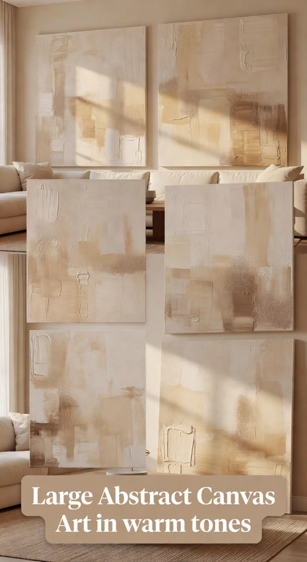 Large Abstract Canvas Wall Art in Warm Earthy Neutral Tones