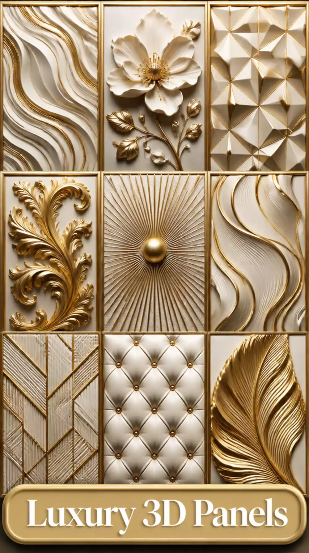 Luxury 3D Handcrafted Wall Panel with Gold Metallic Detailing