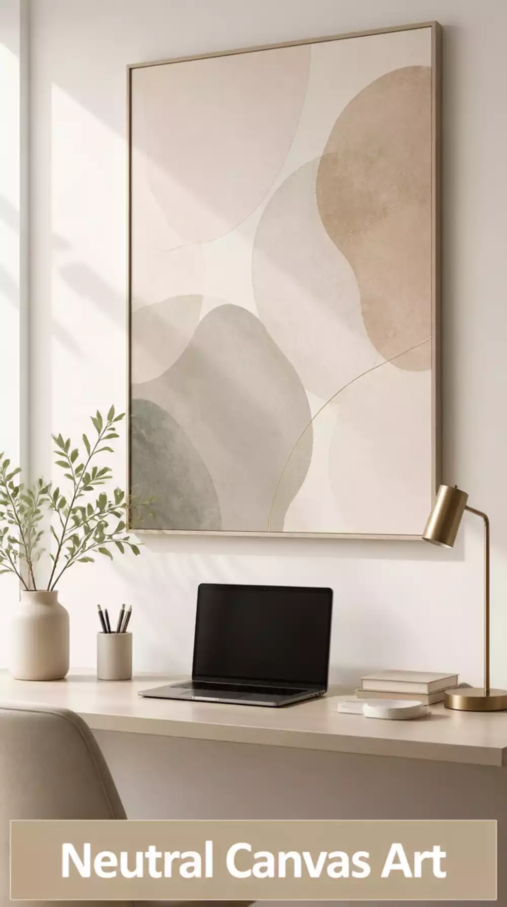 Office Neutral Canvas Print in a Clean Float Frame Above the Desk
