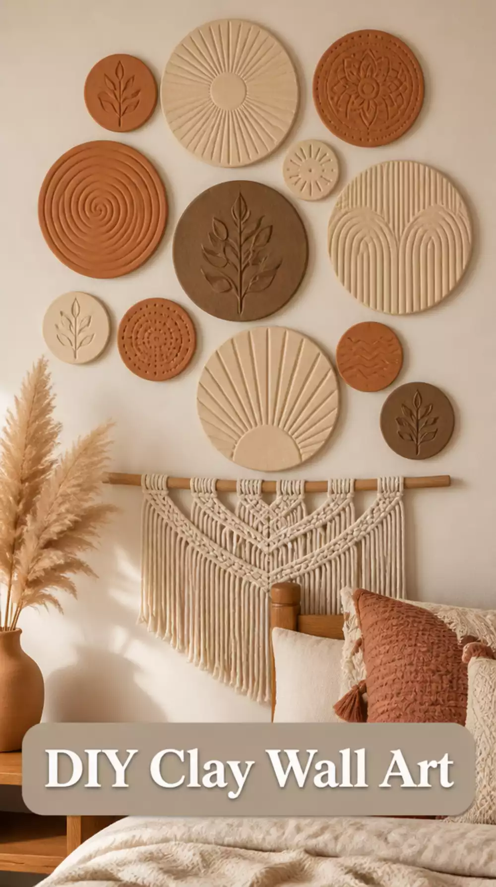 DIY Clay Wall Disc in a Simple Boho Bedroom Color Palette