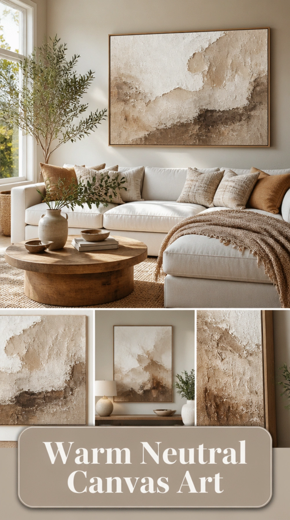 Large Textured Canvas Wall Art in Warm Neutral Tones