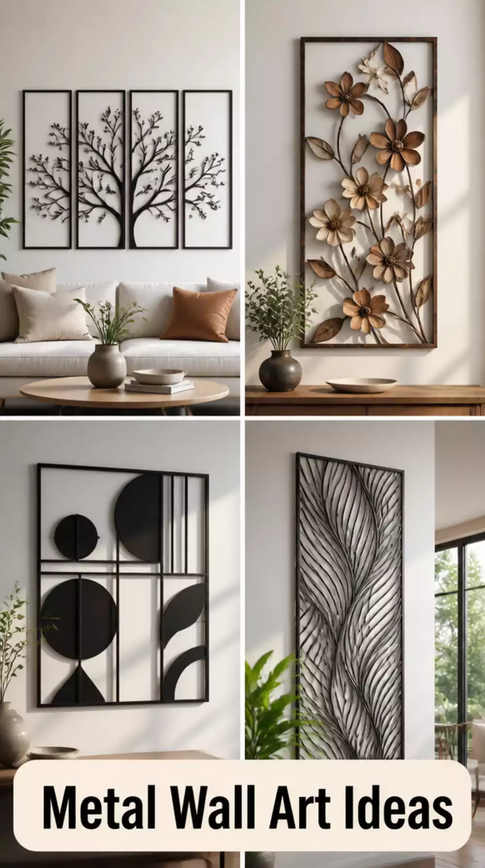 Living Room Metal Wall Art Panel That Fills a Wide Blank Wall