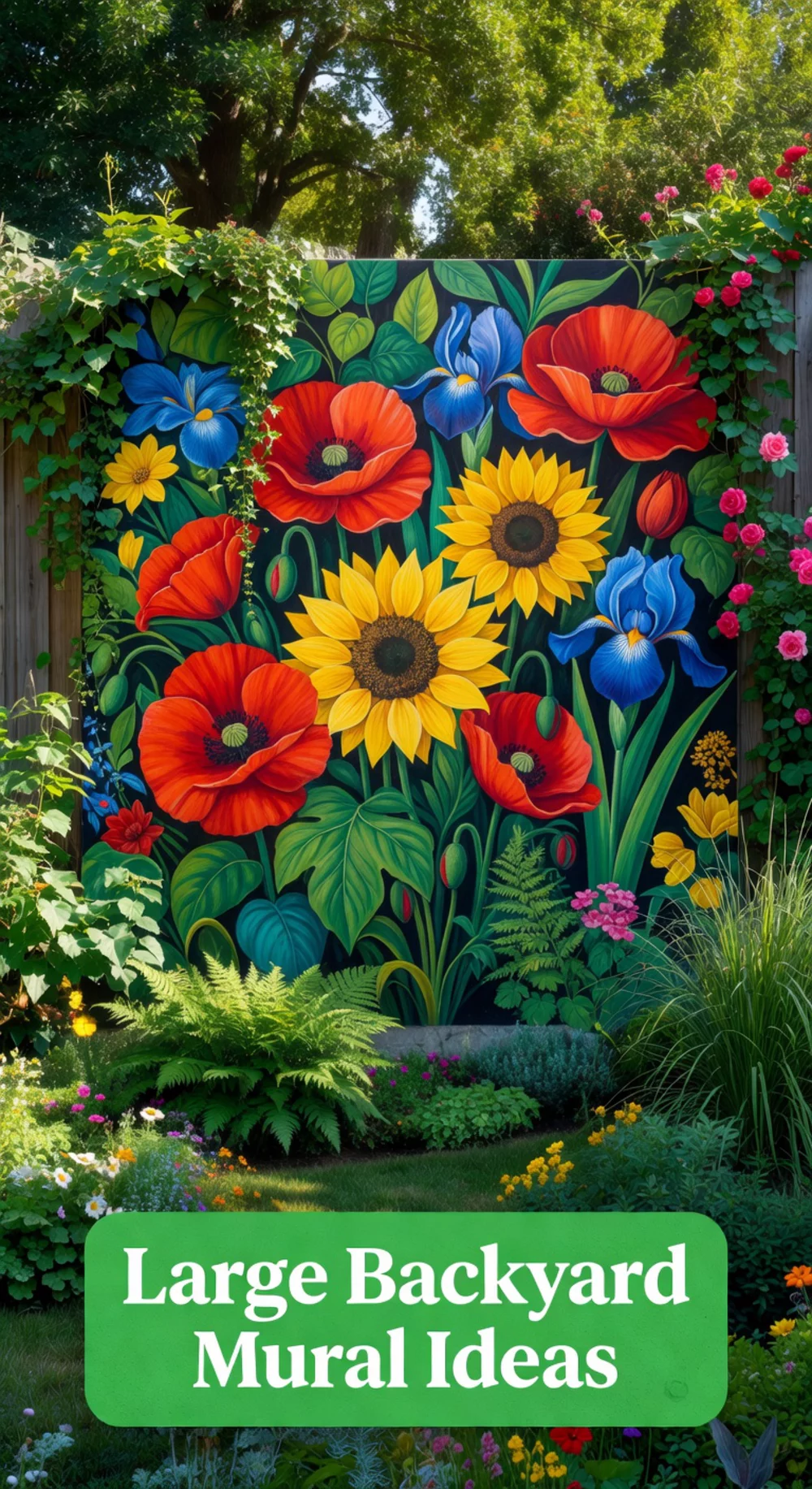 Large Outdoor Backyard Mural Painted on a Wooden Garden Fence