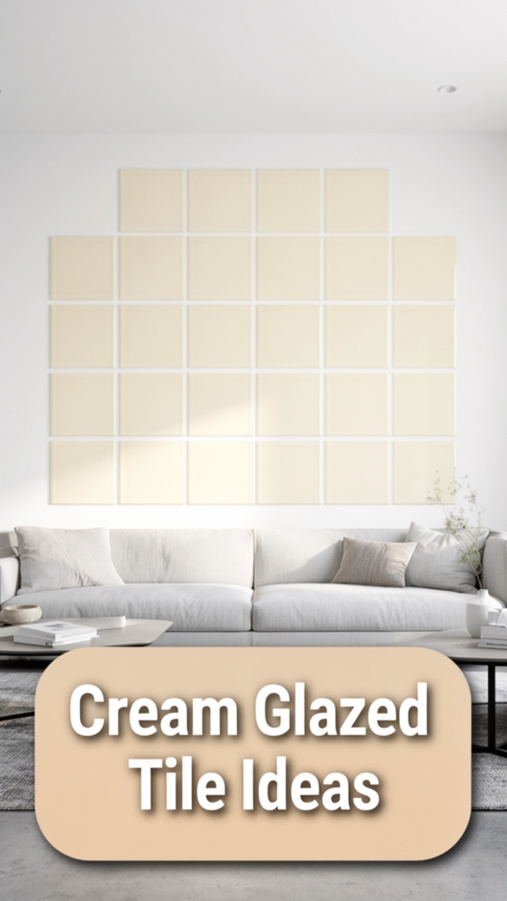 Living Room Cream Glazed Ceramic Tile Wall Grid in a 3x3 Layout