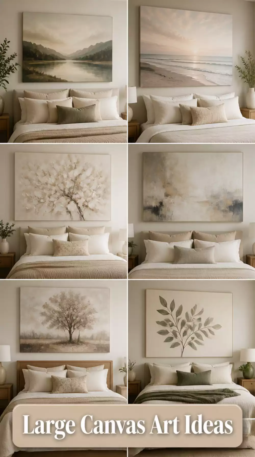 Large Canvas Wall Art Hung Centred Above a Queen Bedroom Headboard