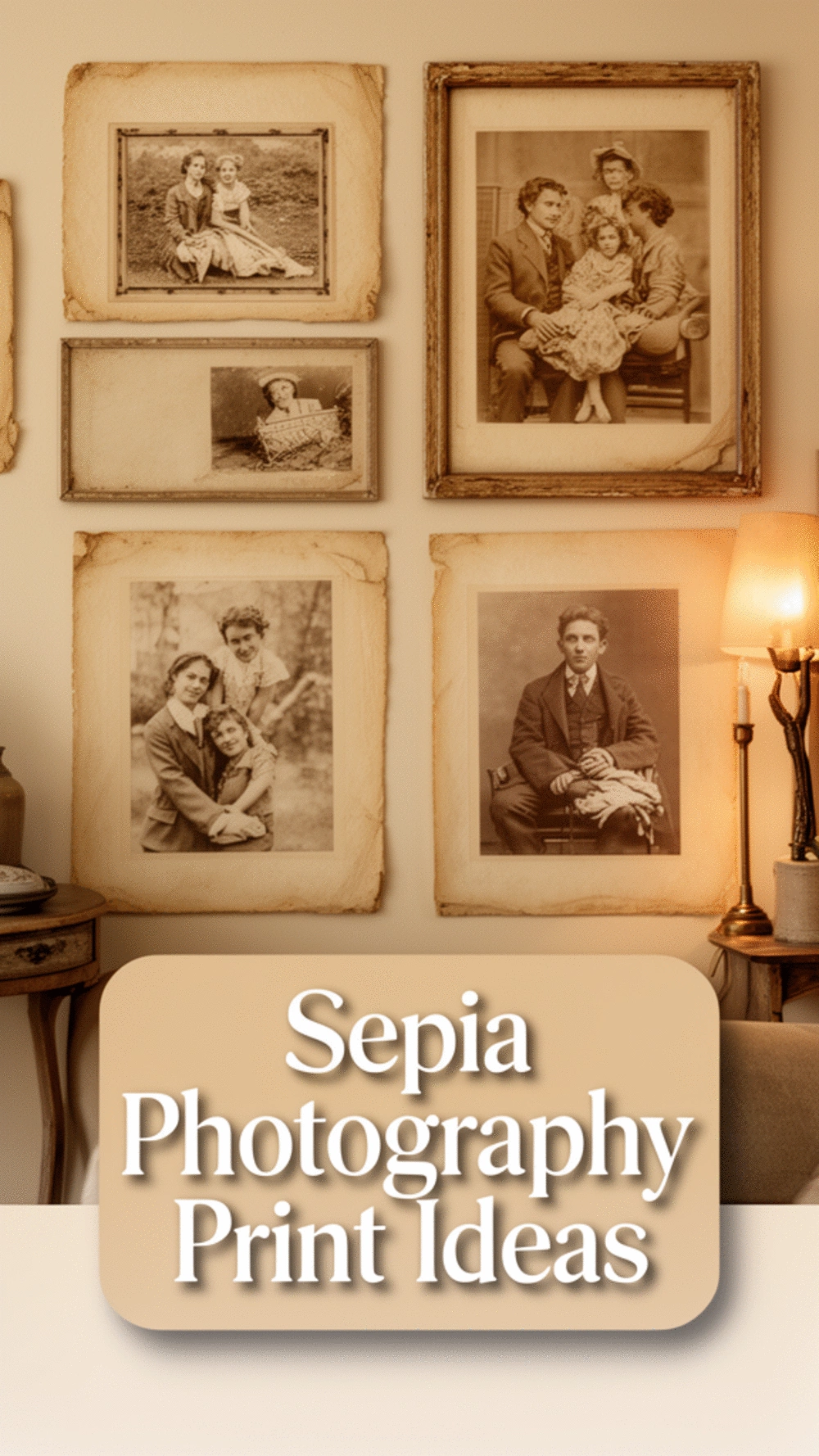 Living Room Sepia Photography Print with an Aged Parchment Mat