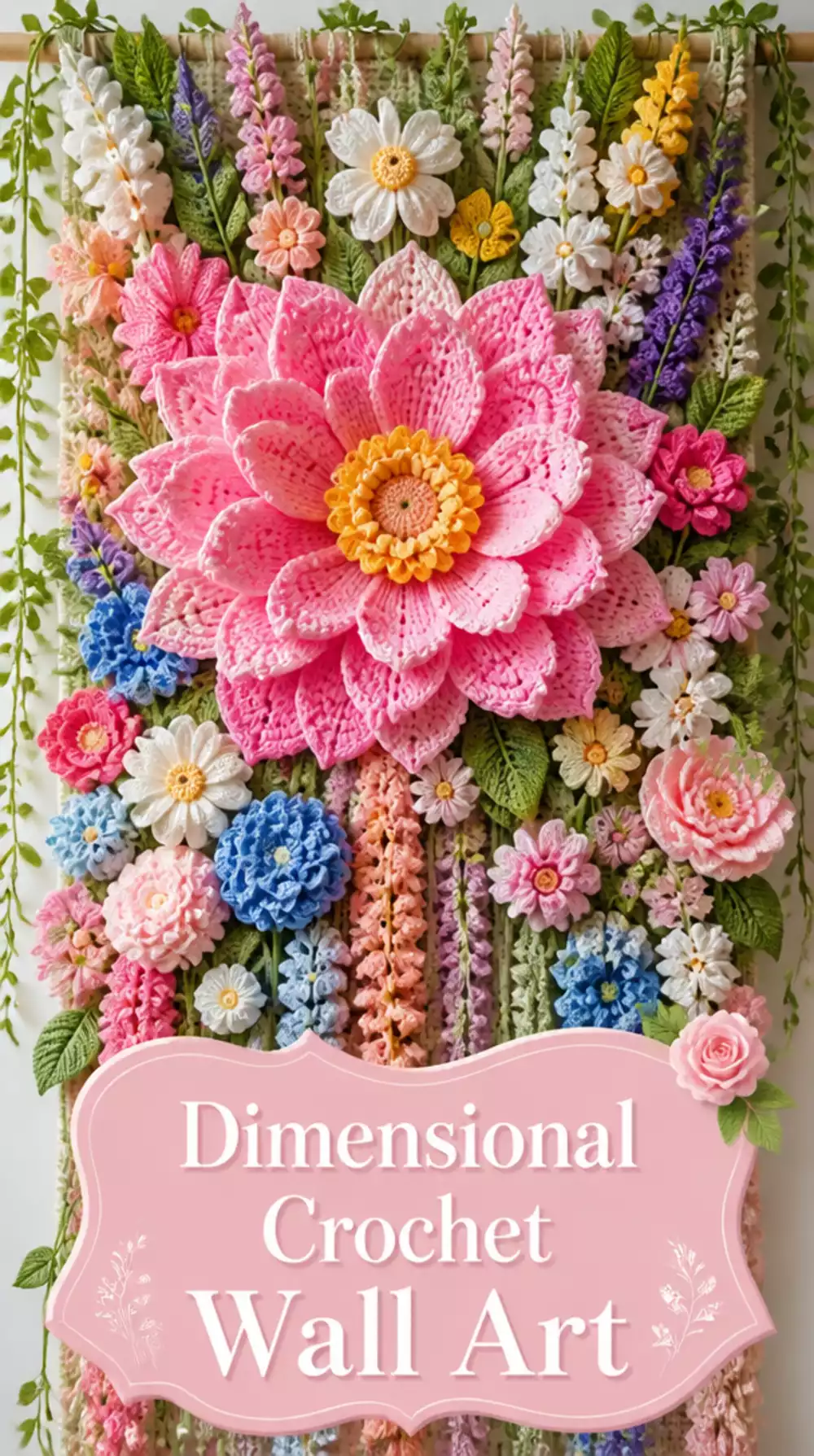 Dimensional Crochet Flower Wall Panel That Looks Like a Garden Wall