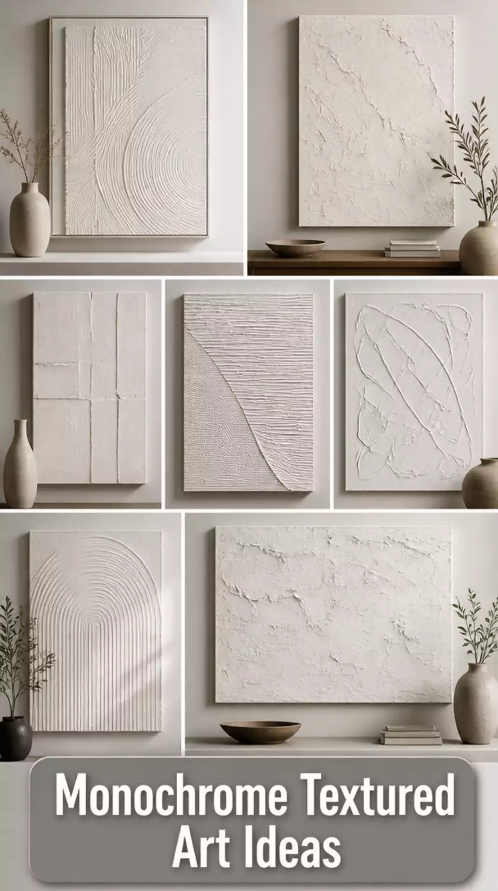 Monochrome Textured Wall Art Made with Spackle on Stretched Canvas