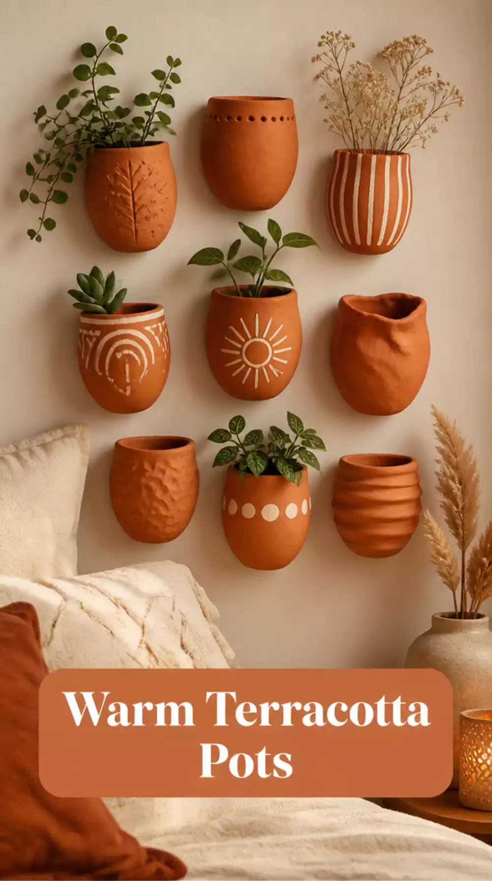 Bedroom Air Dry Clay Pinch Pot Wall Set in Warm Terracotta Tones