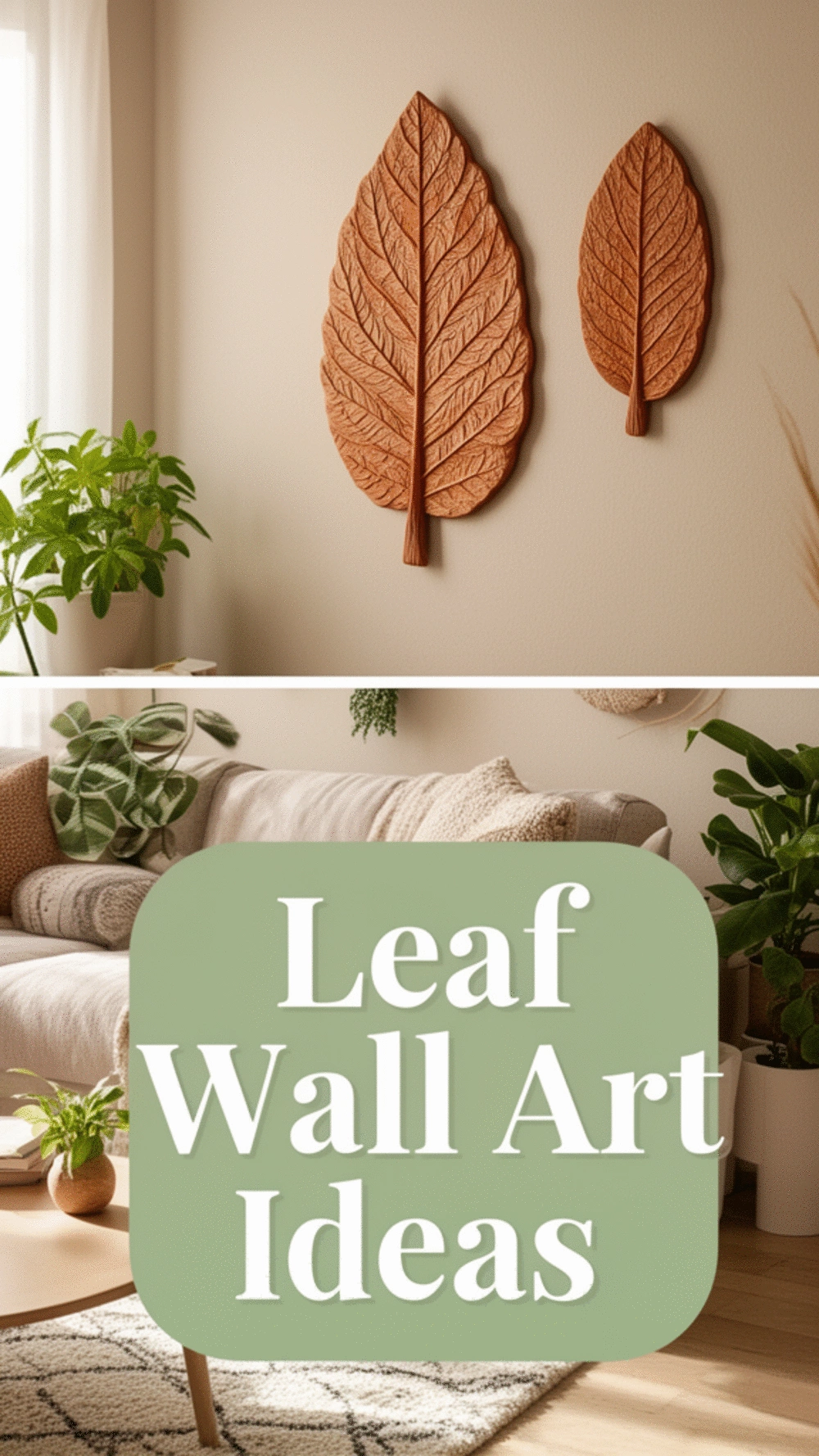 Polymer Clay Leaf Wall Hanging with Veined Texture and Gold Detail