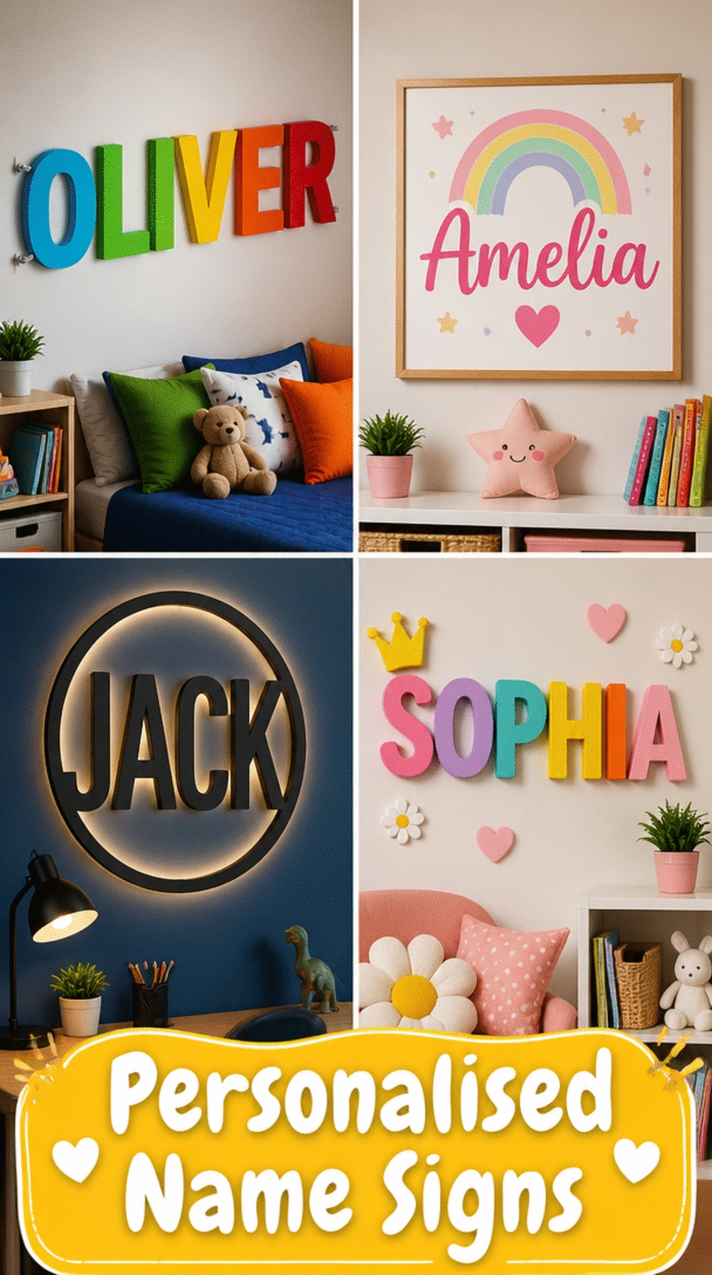 Kids Room Personalised Name Sign Wall Art in a Bold Colourful Font