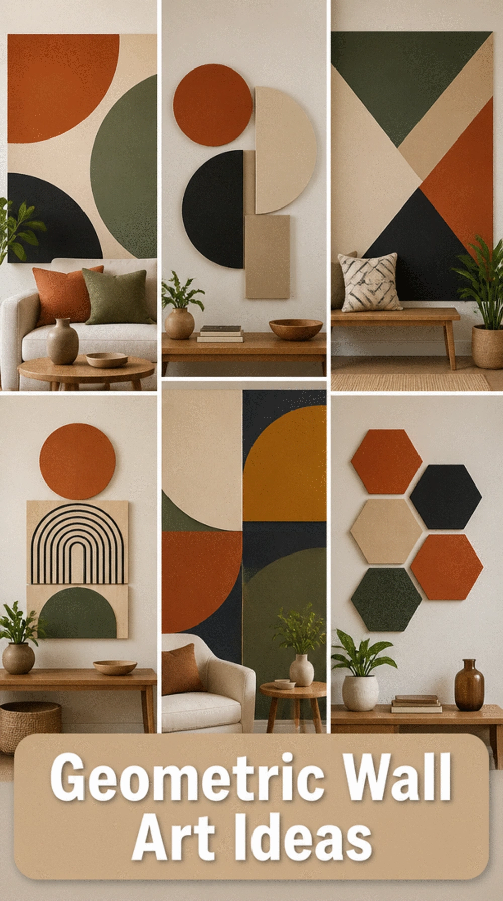 Geometric Mural Wall Art with Bold Shapes in an Earthy Color Palette