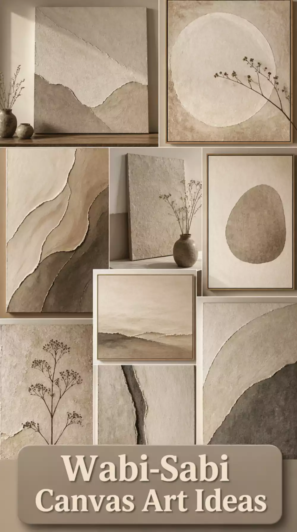 Bedroom Wabi-Sabi Canvas Art in Layered Greige and Taupe