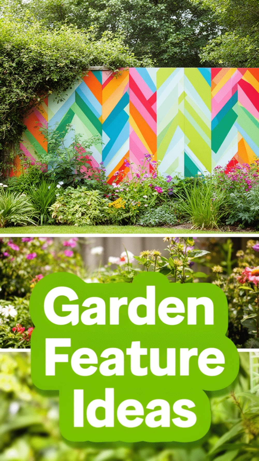 Garden Feature Wall Mural in a Painted Geometric Pattern
