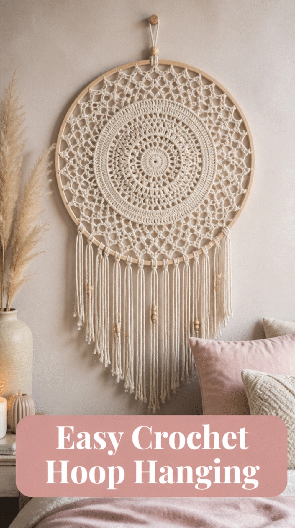 Bedroom Simple Crochet Hoop Hanging in Natural Cotton Yarn