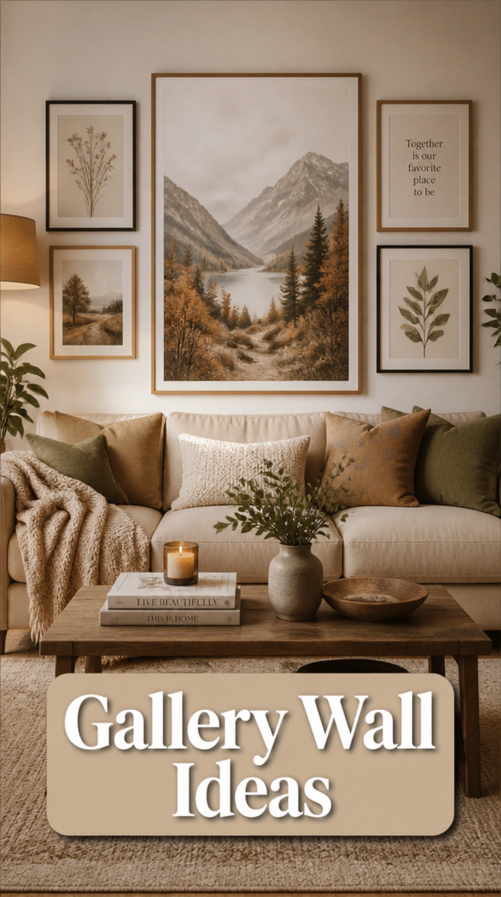 Oversized Framed Art Print as the Anchor of a Living Room Gallery Wall