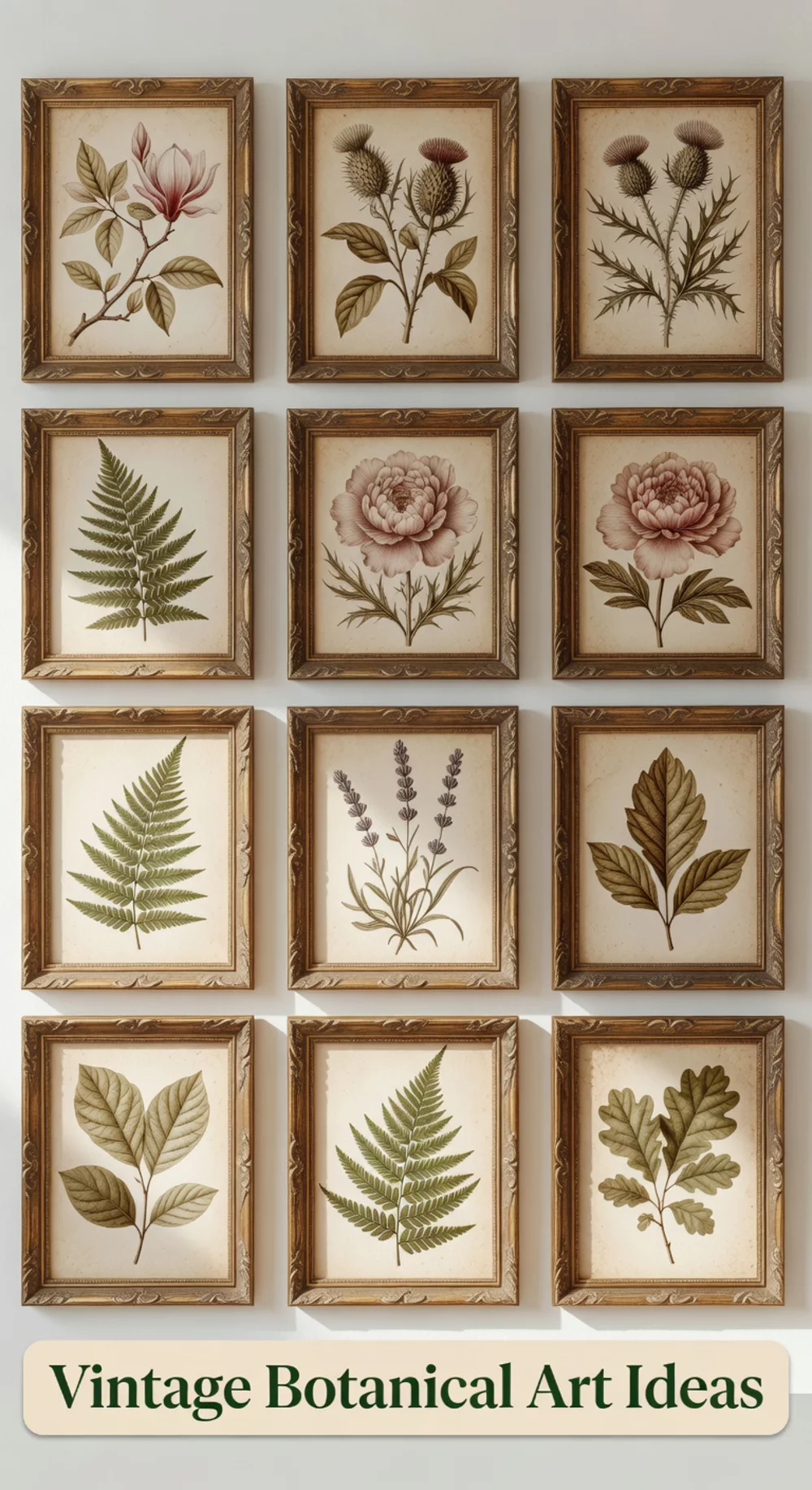 Vintage Botanical Print in a Warm Antique Gold Ornate Frame