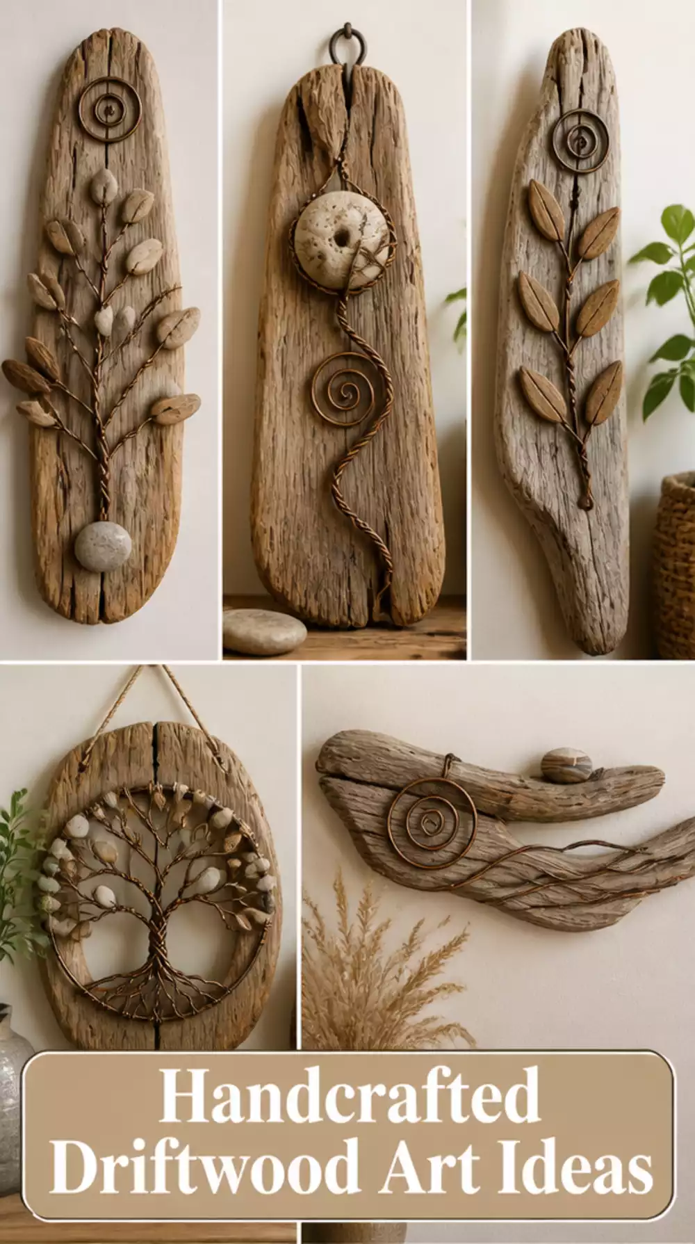 Handcrafted Driftwood Wall Hanging with Twisted Metal Wire Details