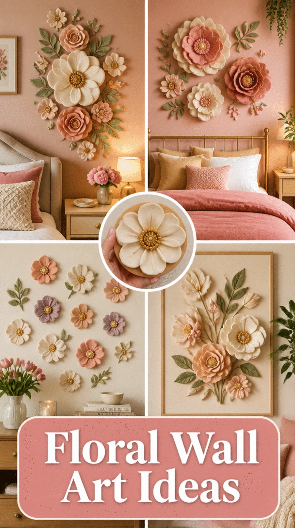 Sculpted Air Dry Clay Floral Wall Piece for a Bedroom Feature Wall