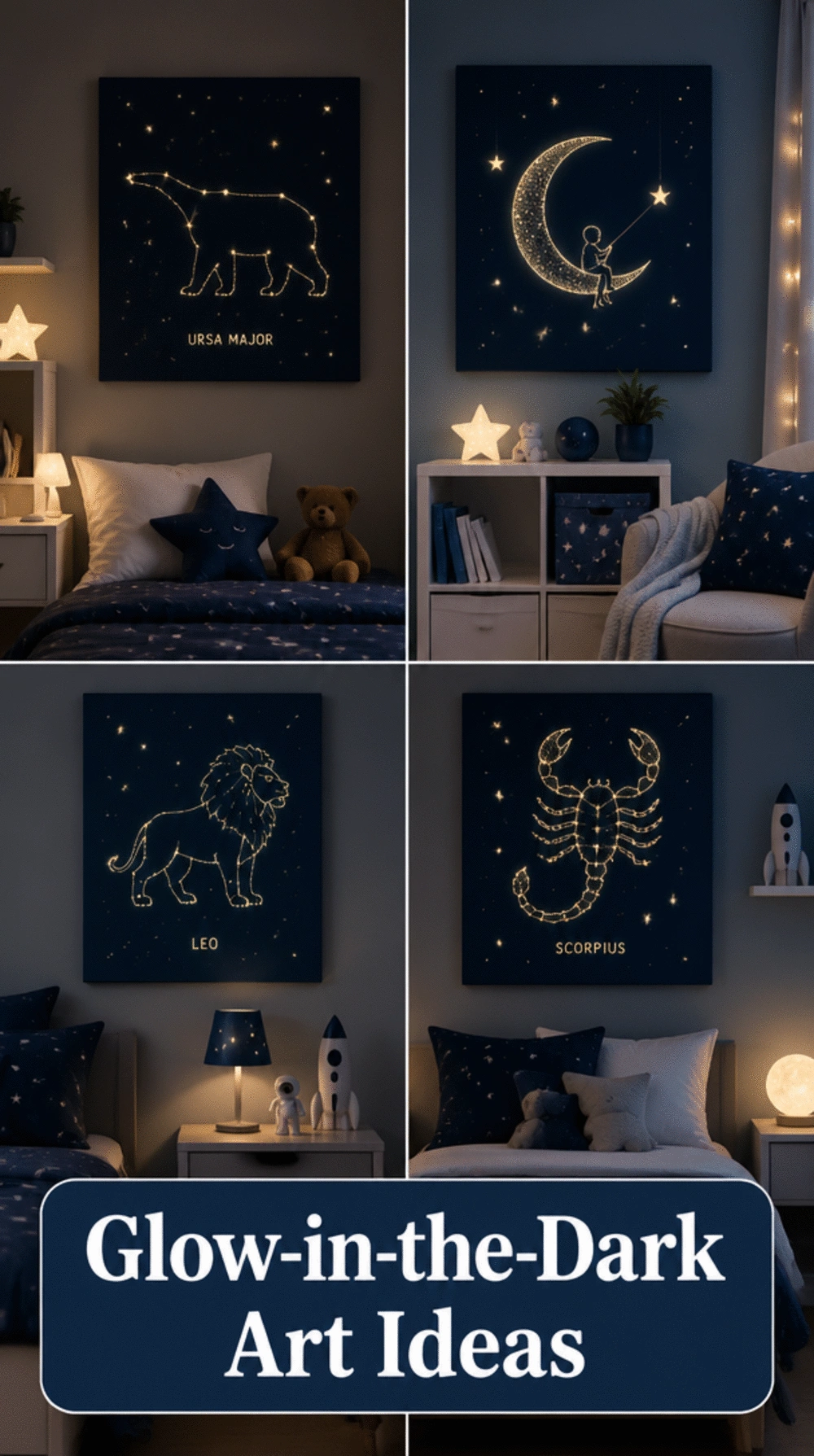 Bedroom Glow-in-the-Dark Constellation Canvas Print for a Child's Wall