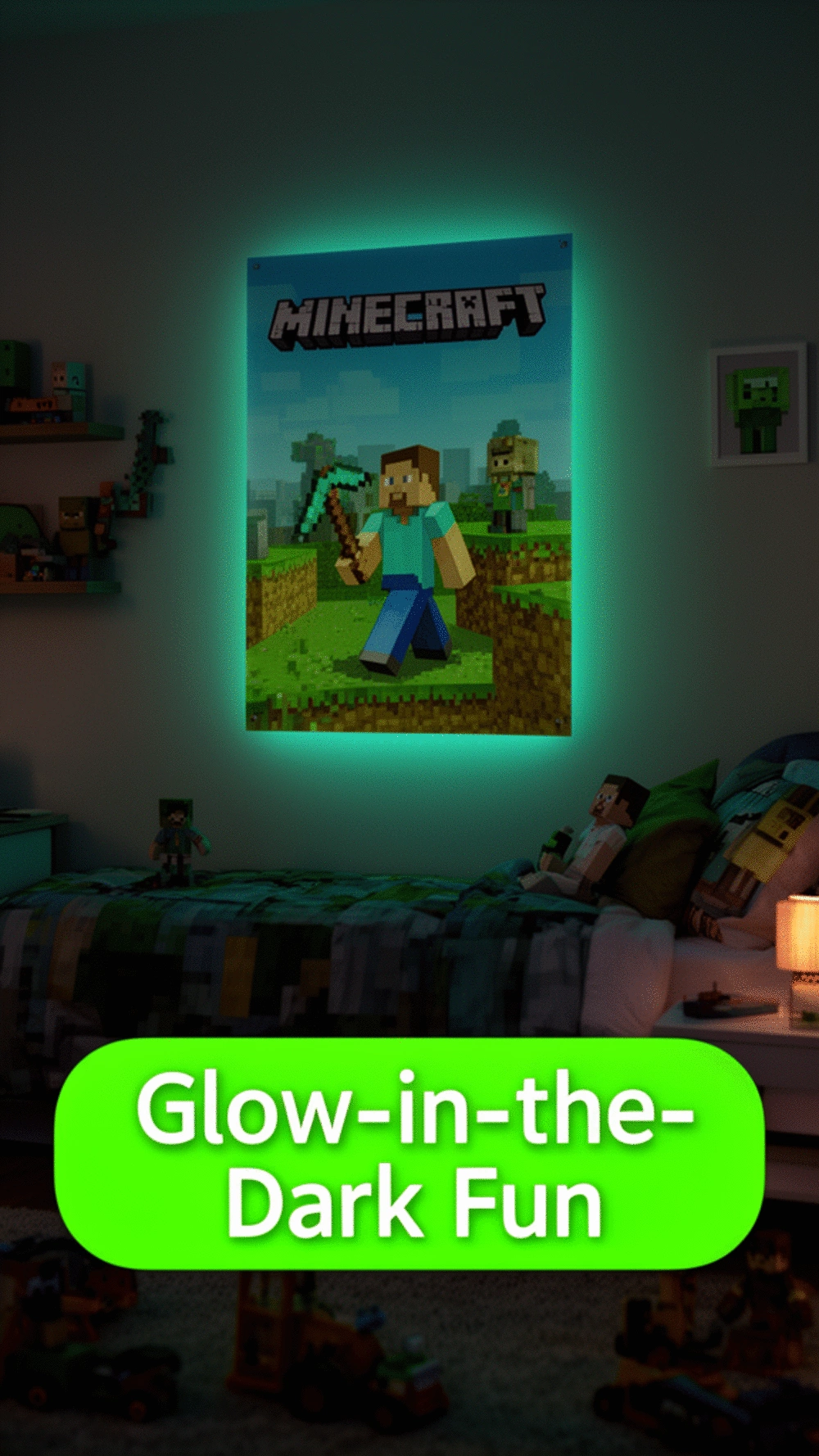 Bedroom Glow-in-the-Dark Minecraft Wall Art Poster for Night-Time Fun